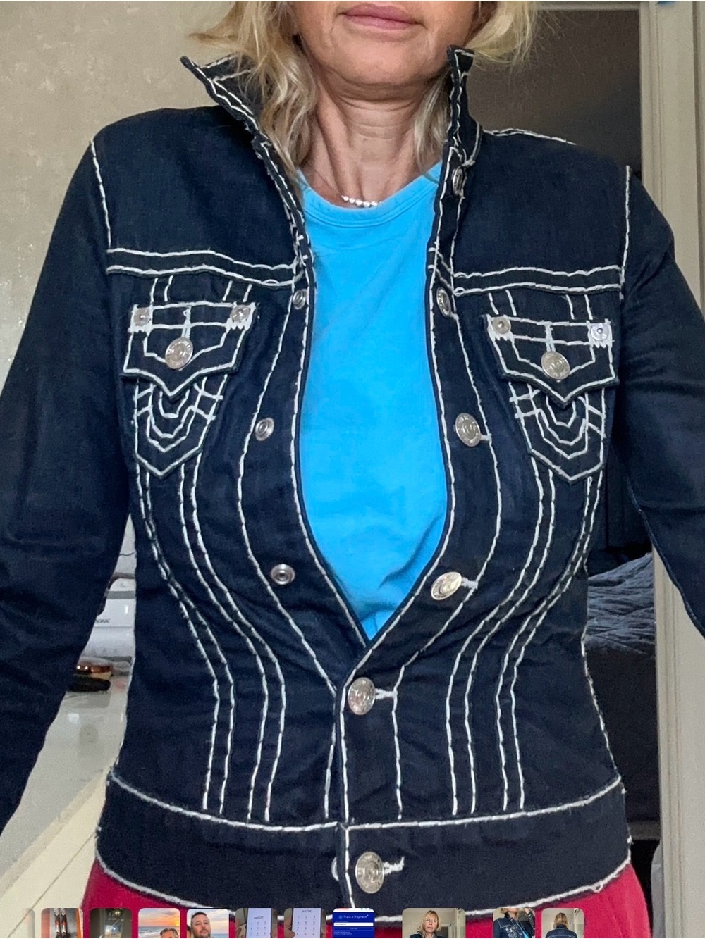 DESIGNER ‘TRUE RELIGION’ Jean Contrast-Stitch Button Front Jacket - Women's
